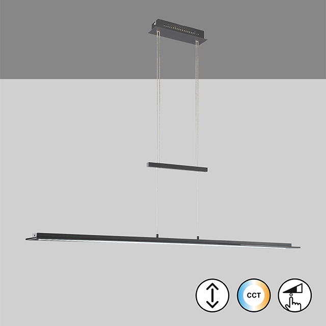Fischer & Honsel LED-Pendelleuchte BILL 1-flammig in Farbe Metall sandschwarz/Glas rauchfarbig