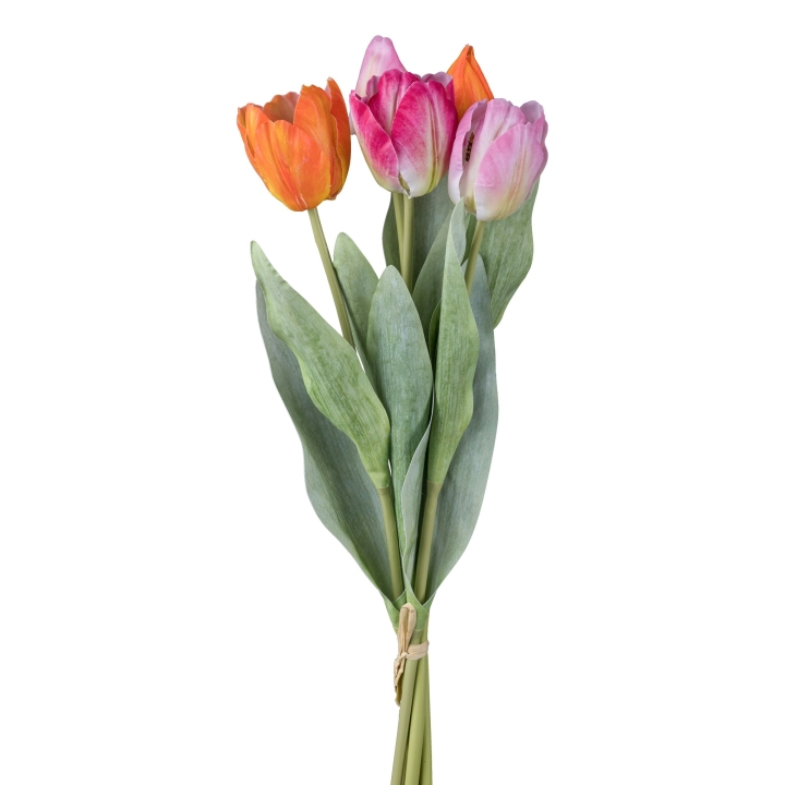 Tulpenbundx5 ca.49cm ALADIN in , tulpe, blumenstrauß, orange, rosa, grünes blattwerk