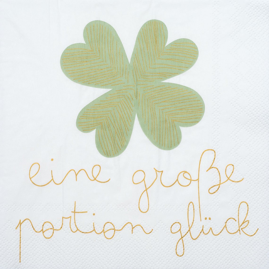 Serviette Eine große Portion Glück, klappverschluss, papierserviette, grünes blatt, gelbe schrift, mustertapete