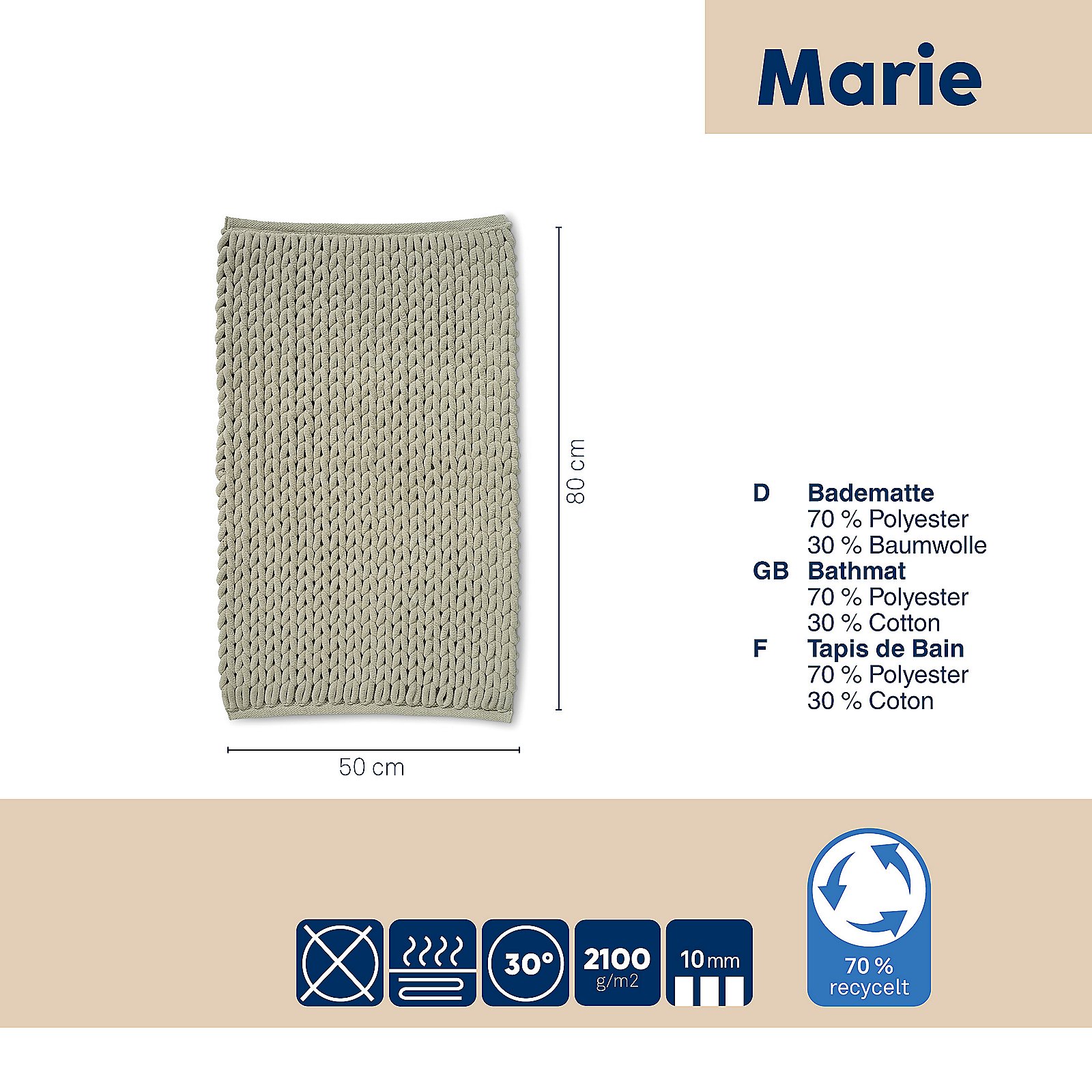 Kela Badematte MARIE in Taupe, Dekoration für Zuhause, Kissen