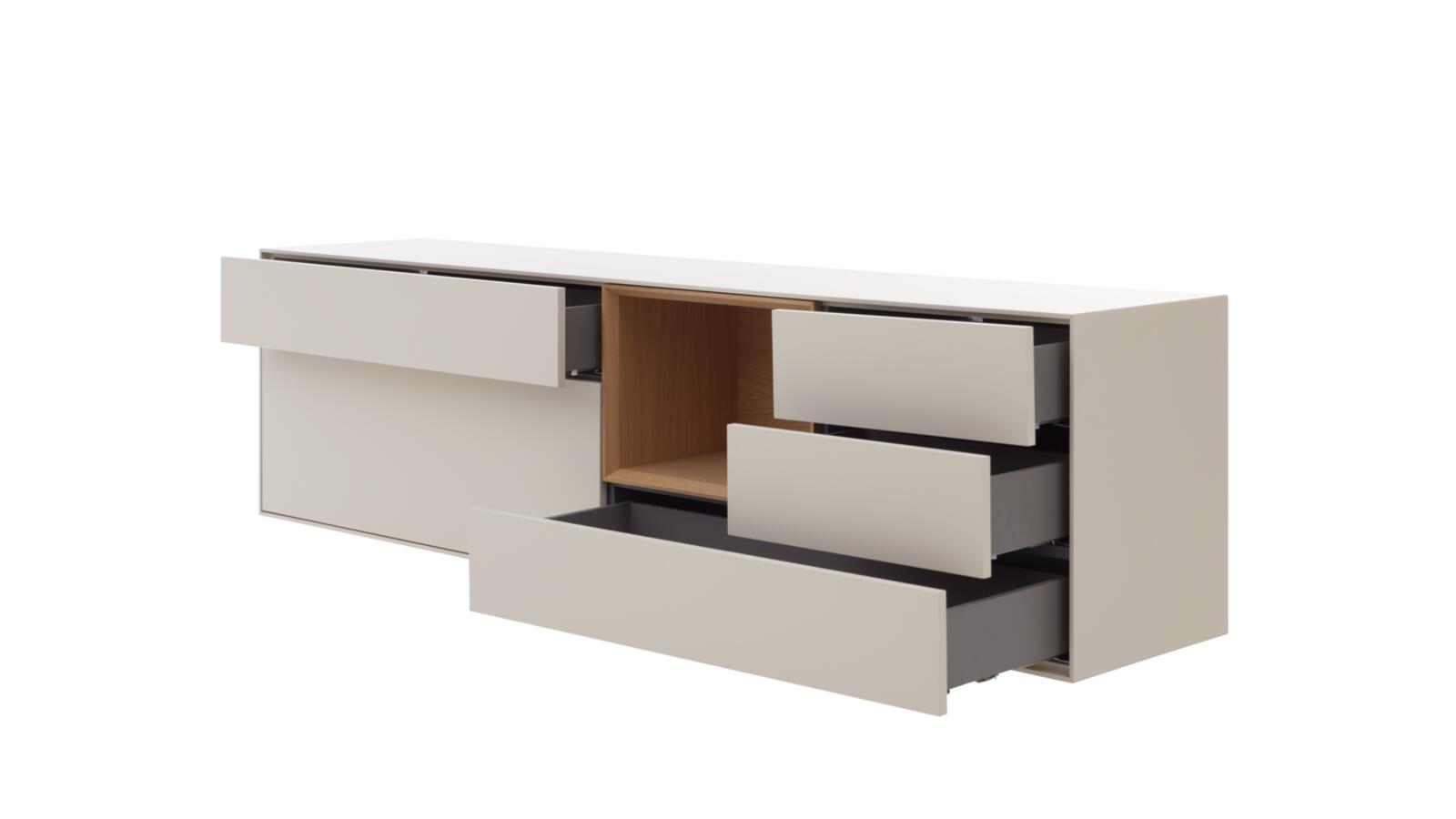 Interliving Sideboard IL-2034 in Pastellsand matt lackiert/Eiche furniert, Küchenbuffet, Sideboard, Schubladen, Beige, Holzakzent