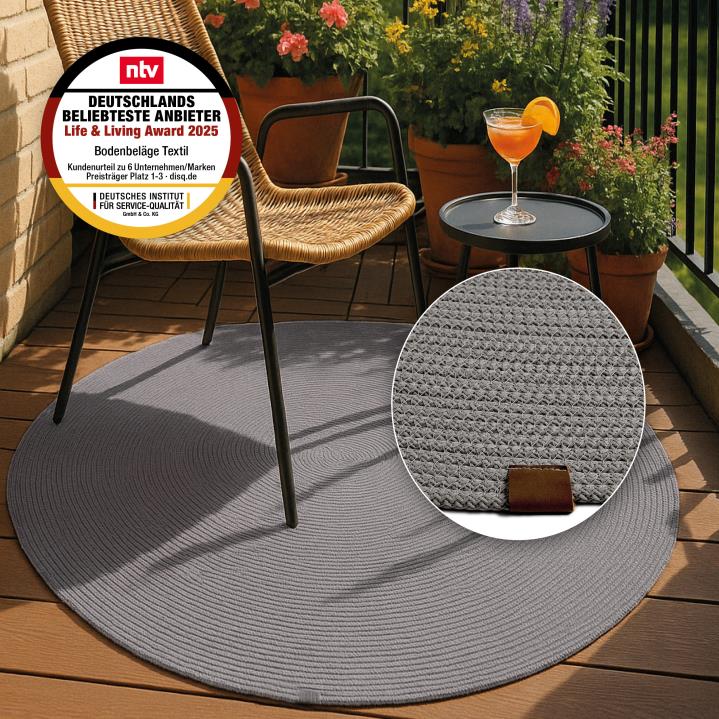 Golze & Söhne Teppich Paris in Farbe Grau, Runder Teppich, Garten, Außenbereich, grau, Rundteppich