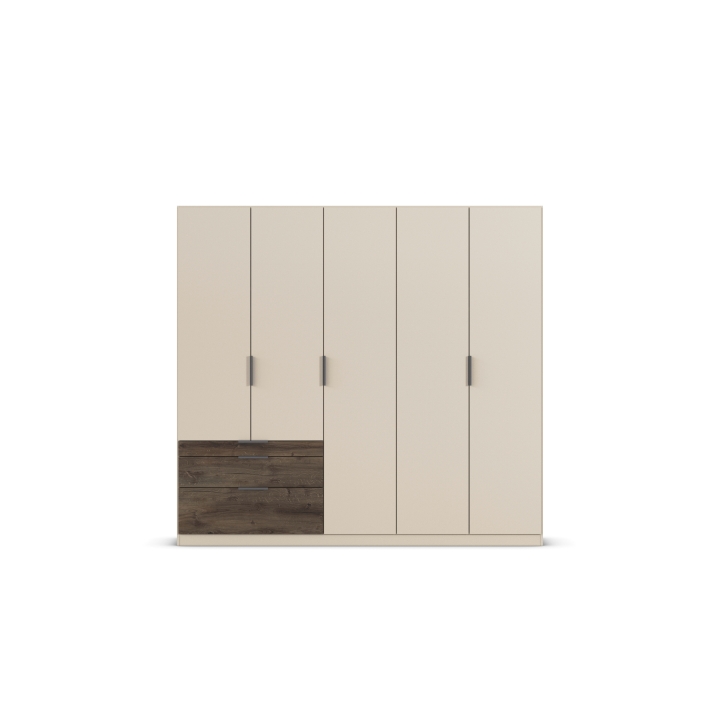 Rauch Drehtürenschrank KODA 5-türig in Champagner/Atlantic Oak dunkel foliert