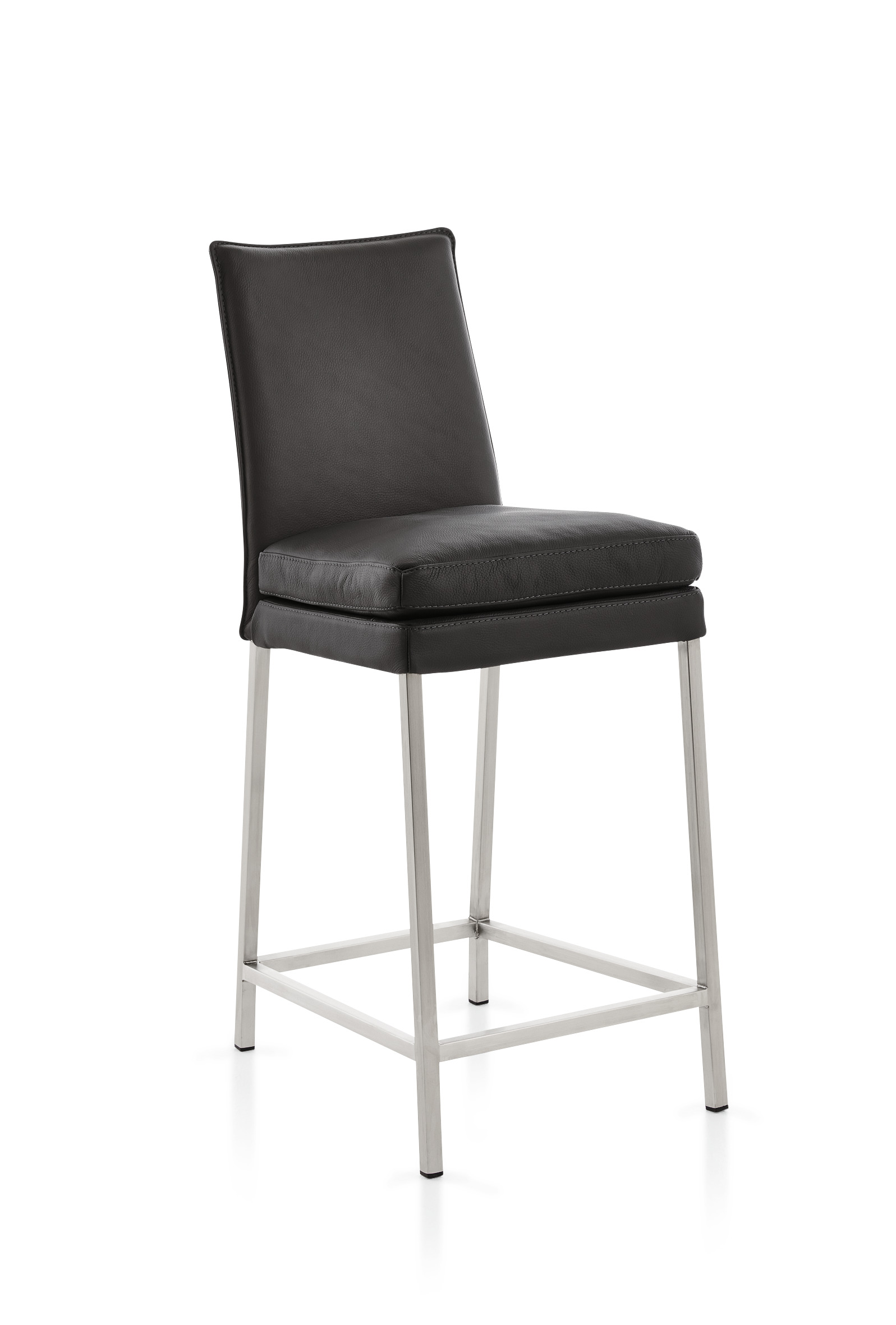 Musterring Bar-/Tresenhocker Helana, Leder Toledo anthrazit, Sitz mit Rhombo-Komfort-Sitzkissen, Gestell Edelstahl, Sitzhöhe ca. 70 cm