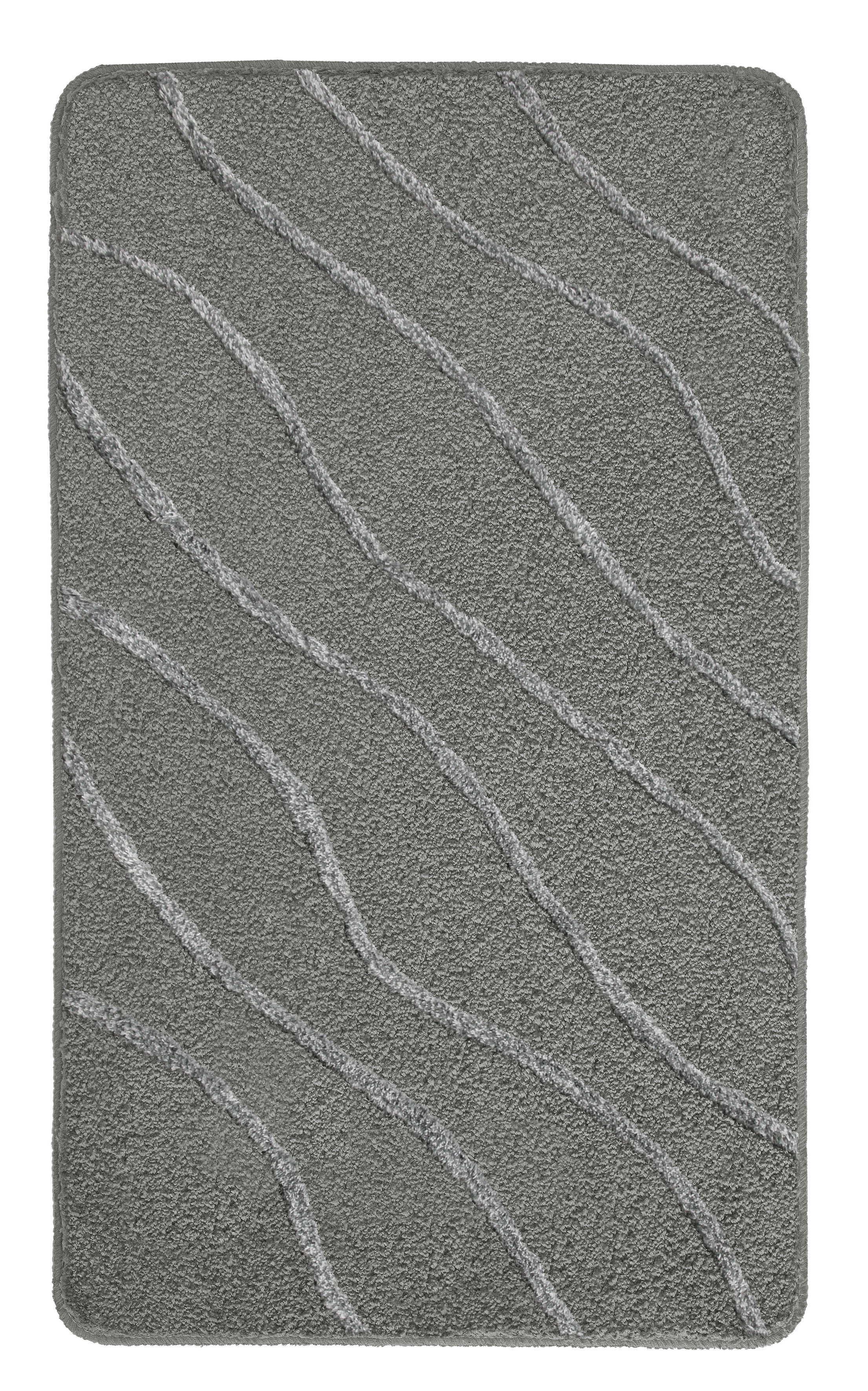 Kleine Wolke Badteppich TRAM ca. 70x120cm in Farbe Anthrazit, Badematte, langer Flor, Grau, Muster Linien, rechteckig