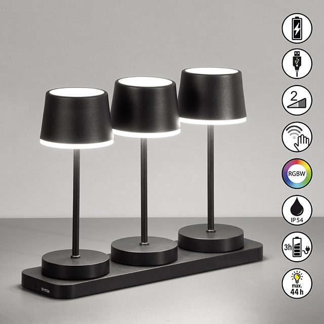FH Lighting LED-Tischleuchte Set GARDO in Kunststoff sandschwarz, Lampe, Tischlampe, Lampenschirm