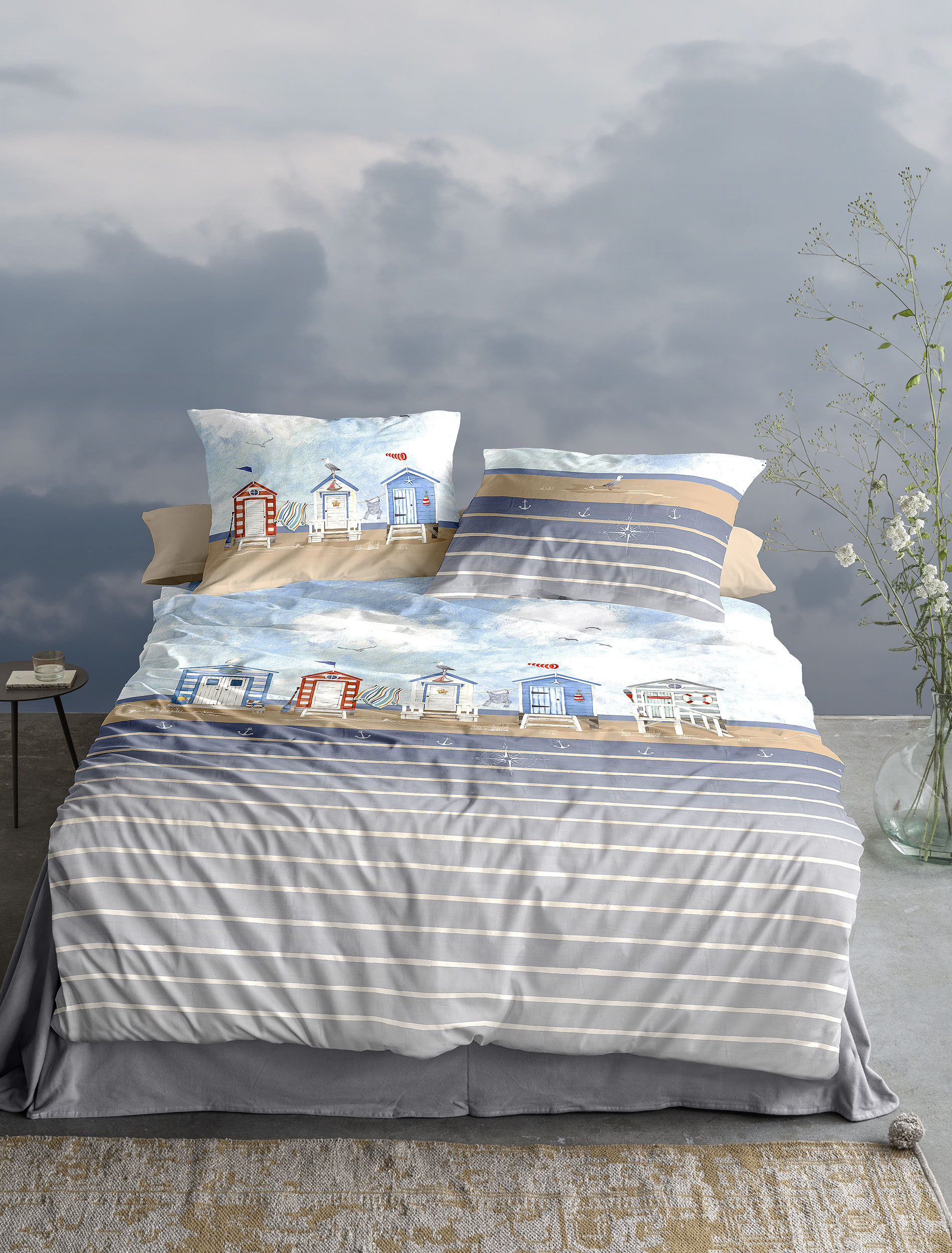 Mako-Satin Bettwäsche 155x220 in ca. 155x220cm blau, Kissen, Dekoration für Zuhause, Mobiliar, Bett