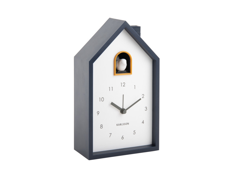 Wecker MODERN CUCKOO in Fb. dunkelblau, 12x20x6cm, Wanduhr, Pendeluhr, Holzrahmen, Zifferblatt weiß, Dekoruhr
