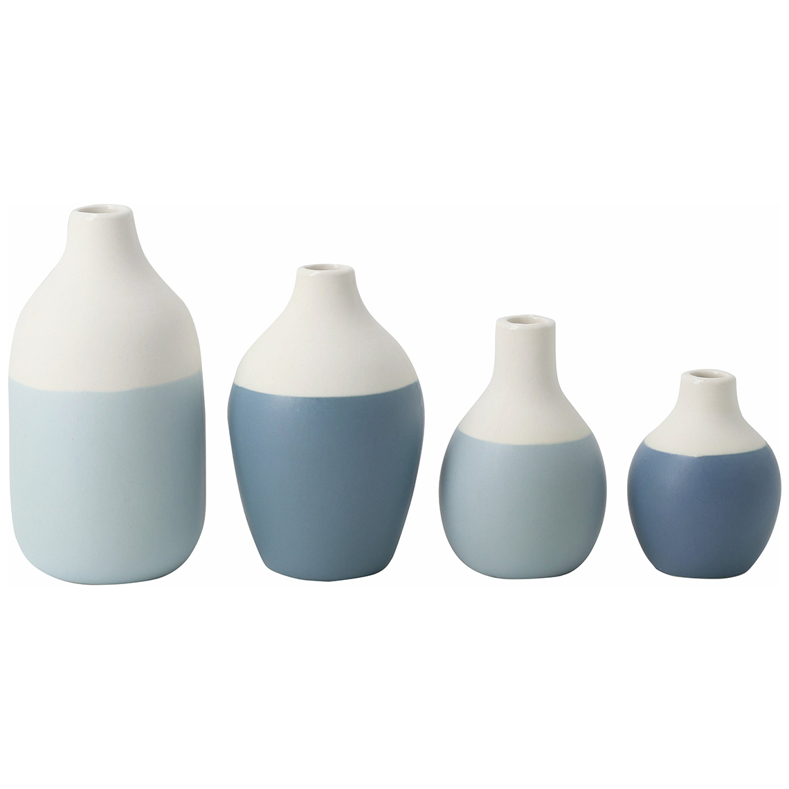Mini Flaschenvasen weiß/blau 4er-Set Mini Flaschenvasen weiß/blau 4er-Set, Vasen, Keramik, Türkisblau, Mehrfarbig, Vasen-Set