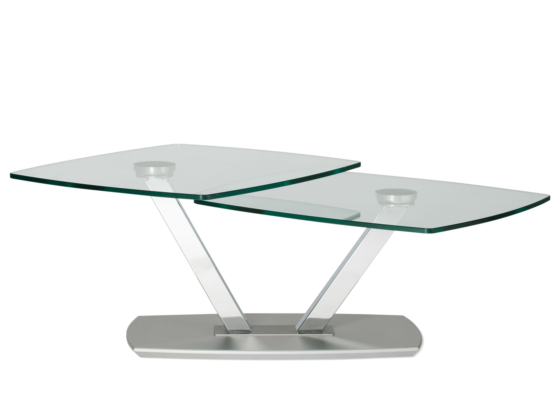Eve Collection Couchtisch Sarnico de Luxe, ca. 96 x 44 x 70 cm mit Klarglasplatte und Bodenplatte in Edelstahloptik