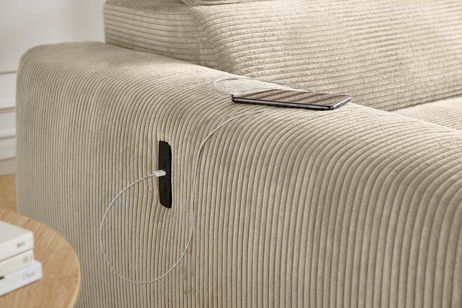 JOB Wohnlandschaft SLIDER ca. 277x187cm in Stoff Cord light greige, Couch, Mobiliar, Kissen, Dekoration für Zuhause, Leinen