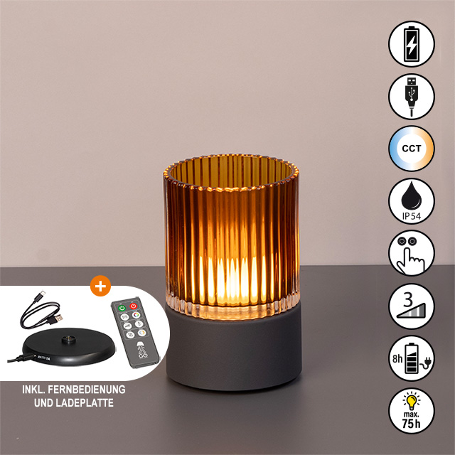 LED-Tischleuchte ARIVA PRO in Glas sandgrau, Lampe