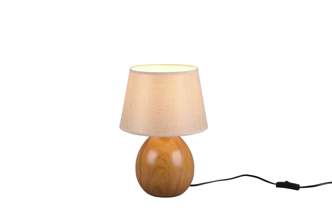 Reality Leuchten Tischleuchte LUXOR in Holznachbildung, Schirm Stoff beige