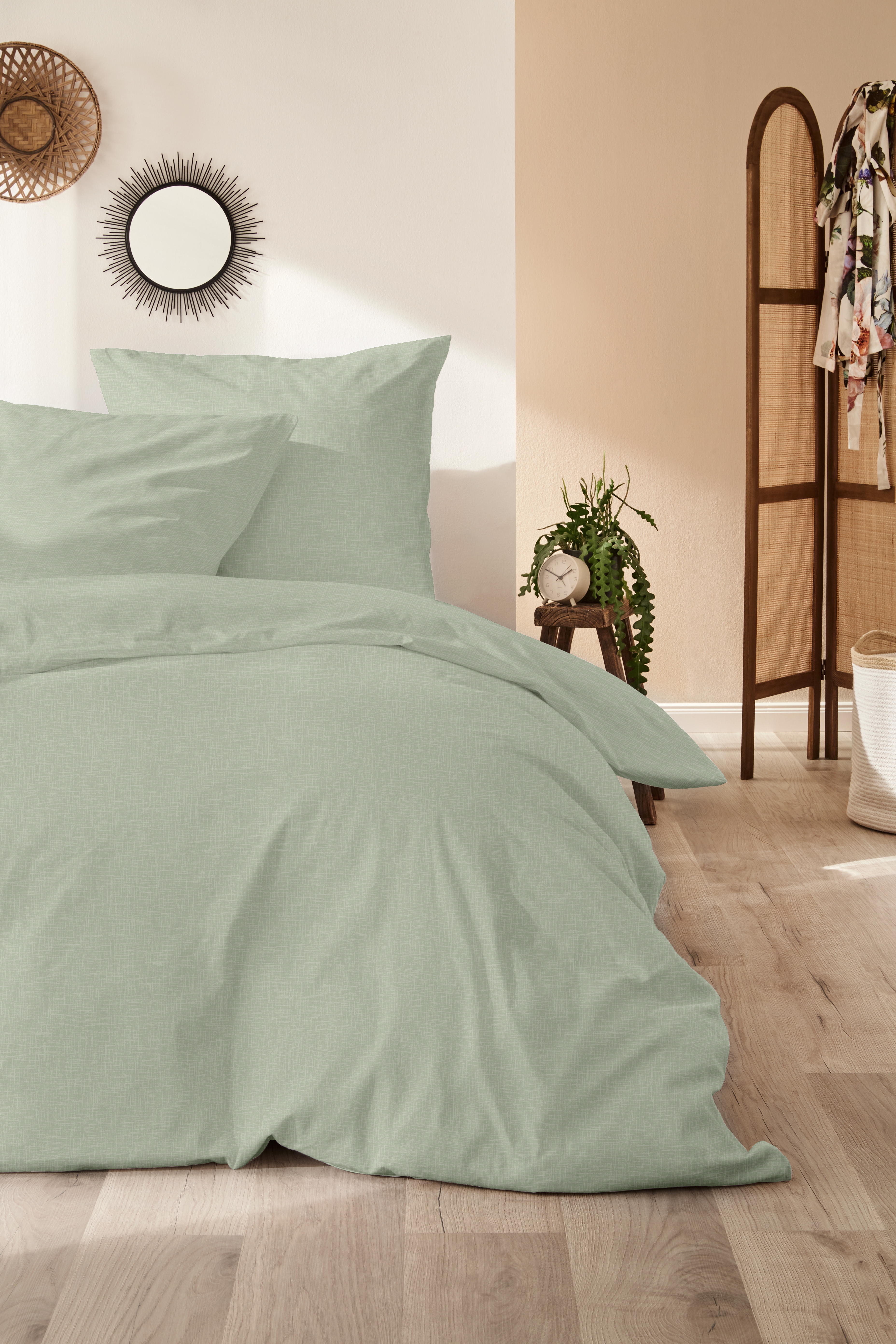 Hahn Haustextilien Halbleinen-Bettwäsche 135x200 ca. 135x200cm, Kopfkissen ca. 80x80cm in Farbe hellolive