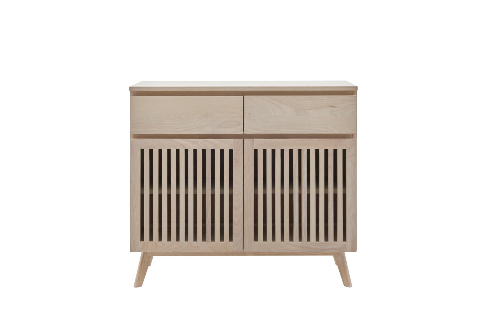 Roomio Sideboard NO. 2000 in Esche Echtholzfurnier, Fronten und Gestell massiv, weiß gewaschen