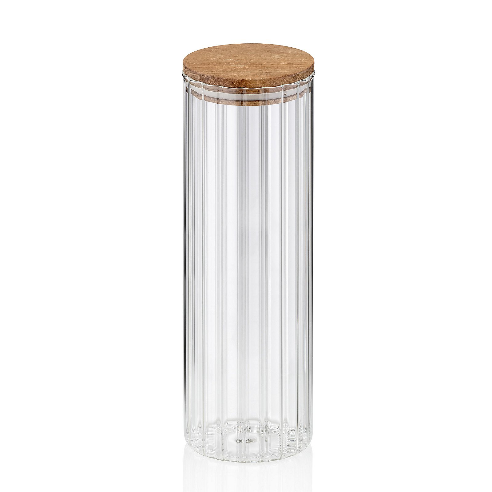Kela Vorratsdose Dorothea 1,5L DOROTHEA in transparent, vase, glas, zylinder, gerippt, holzdeckel, Vase, Glas, Rillendesign, Holzdeckel, Aufbewahrung