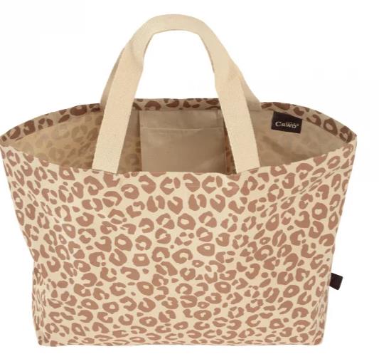 Cawö Tasche LEO BAG 40x60cm in Farbe natural/leo, Tasche, Beutel, Leopardendruck, Korbtasche, Henkeltasche