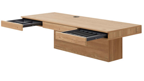 Interliving Regal-Schreibtisch-Kombination IL 2031 in Farbe Dekor/Front Tonweiß/Rückwand Risseiche, holz, tisch, auszugschubladen, mittelkonsole, holzoberfläche