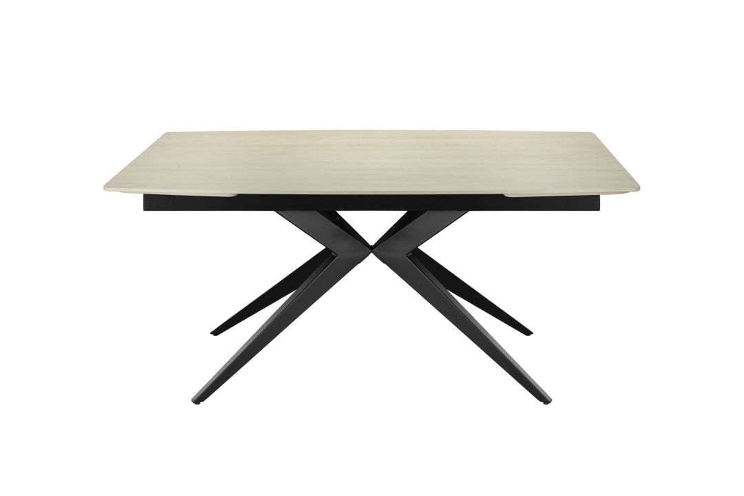 Hela Auszugstisch LIXA T ca. B160 H76 T90 cm in Platte Sintered Stone beige, Esstisch, Ausziehbar?, Holzplatte, Schwarz, X-förmige Beine