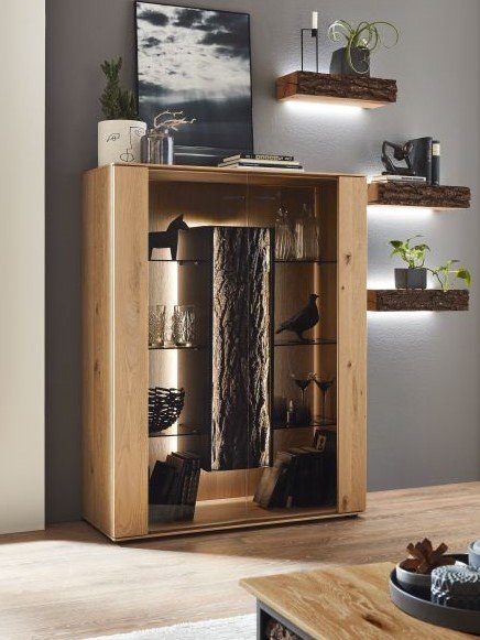 Hartmann Highboard 106 cm in Kerneiche natur gebürstet, lichtvitrine, holzschrank, glasvitrine, regal, dekor