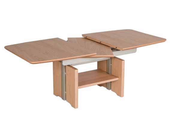 Couchtisch mit Lift, ca. 120 (160) x 70 x 54 - 73 cm in Eiche bianco, Moebel, Tabelle, Esstisch, Sperrholz, Holz