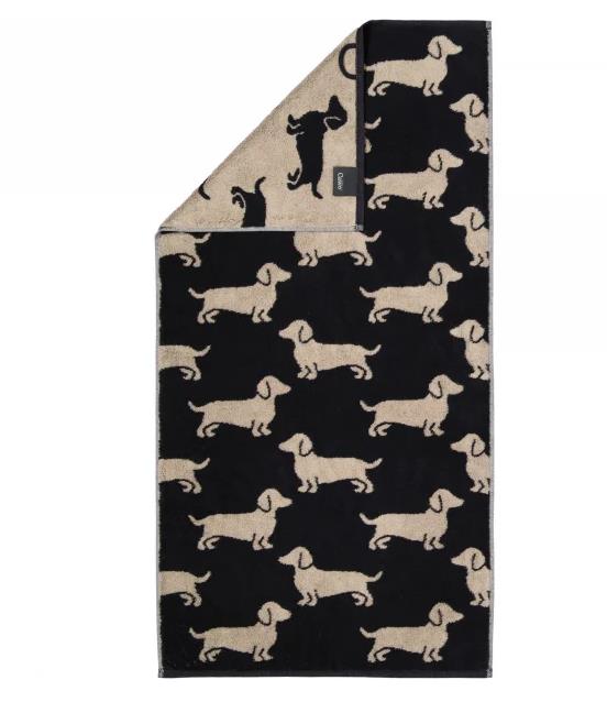 Cawö Küchenhandtuch WE LOVE DOGS 50x70cm in Farbe schwarz/beige, Hundemotiv, Teppich, Samt, Schwarz, Beige