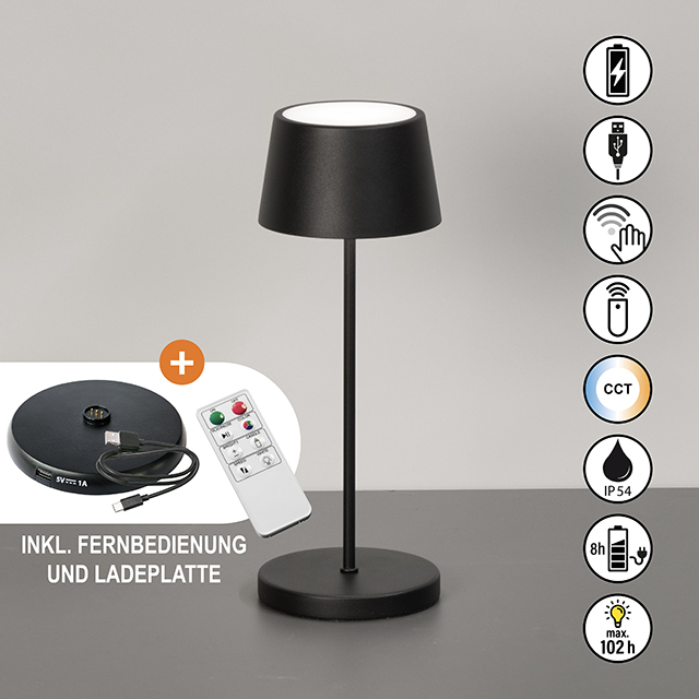 FH Lighting LED-Tischleuchte ASENA PRO in Metall sandschwarz, Lampe, Tischlampe