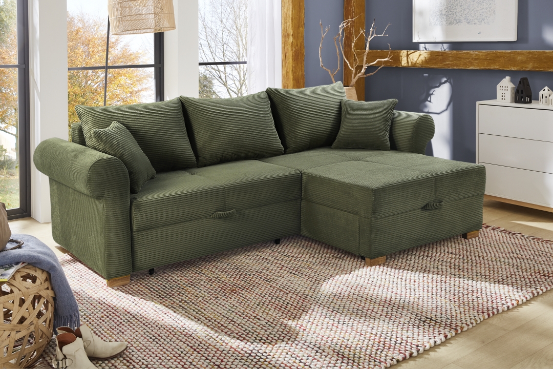 JOB Ecksofa LIST ca. 248x161cm in Stoff Cord grün