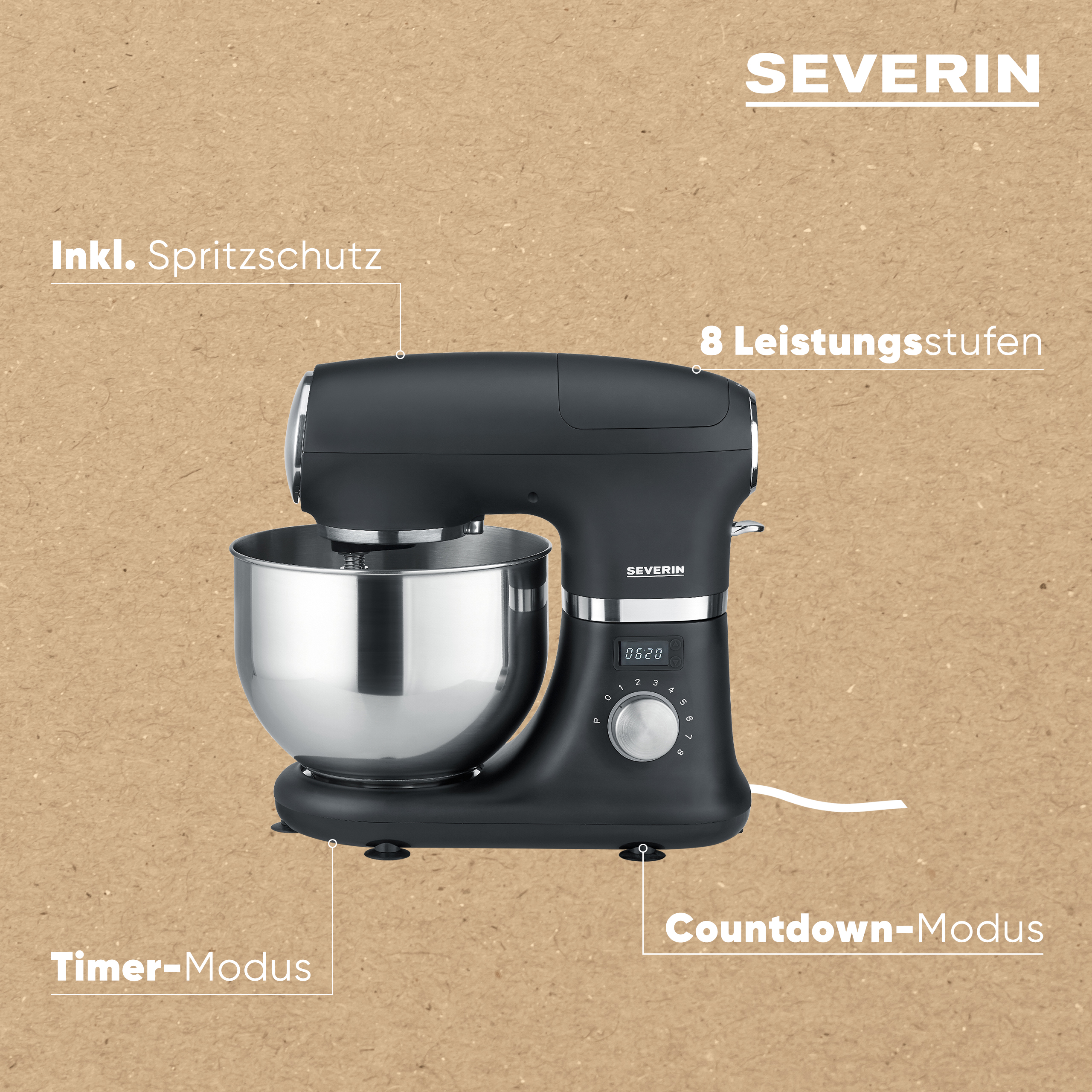Severin Küchenmaschine KM 3897 in Edelstahl / Matt-Schwarz
