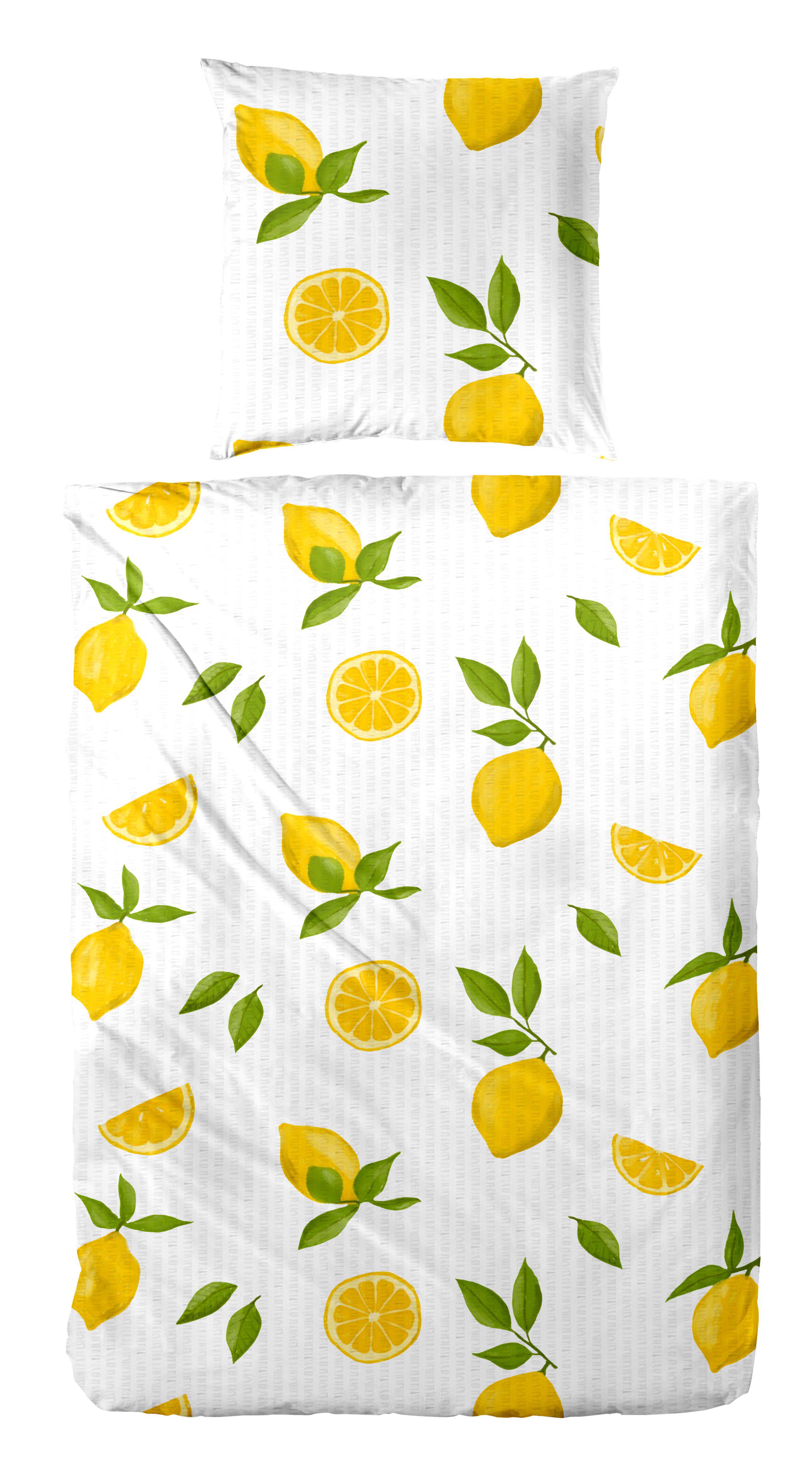 Hahn Haustextilien Bettwäsche 135x200cm in Farbe weiß-gelb zitronen, Kissen, Dekoration für Zuhause, Mobiliar, Bett