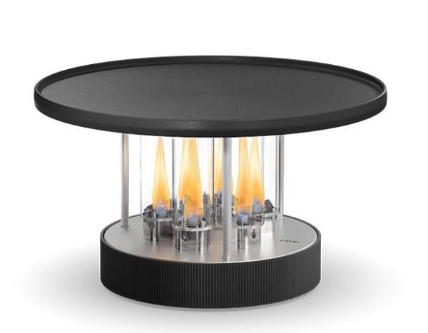 Tischgrill in Gusseisen emailliert, Gasfeuerstelle, Tischfeuerstelle, Stahl, Glasrohr, Design-Feuerstelle