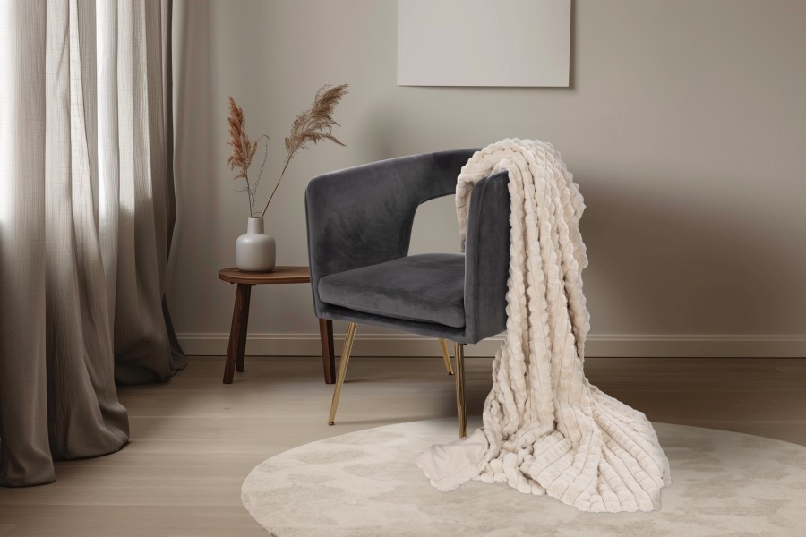 Decke HARMONY BLANKET ca. 150x200cm in Farbe beige, Sessel, Armchair, Grau, Stoff, Decke