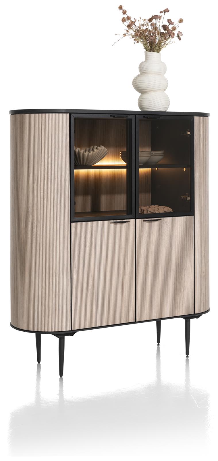 XOOON Highboard Aramon schwarz/natural mit 2 Glastüren