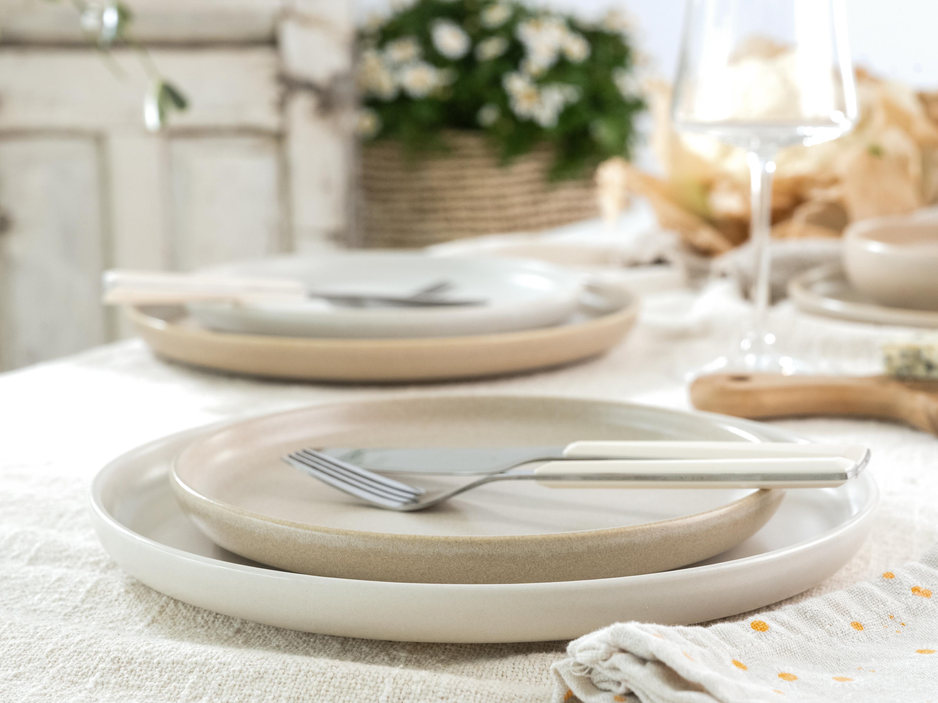 Creatable Tellerset 12-tlg Uno Toscana in Farbe Beige und Creme, Teller, Tischtuch, Besteck, Geschirr, Stoffmuster