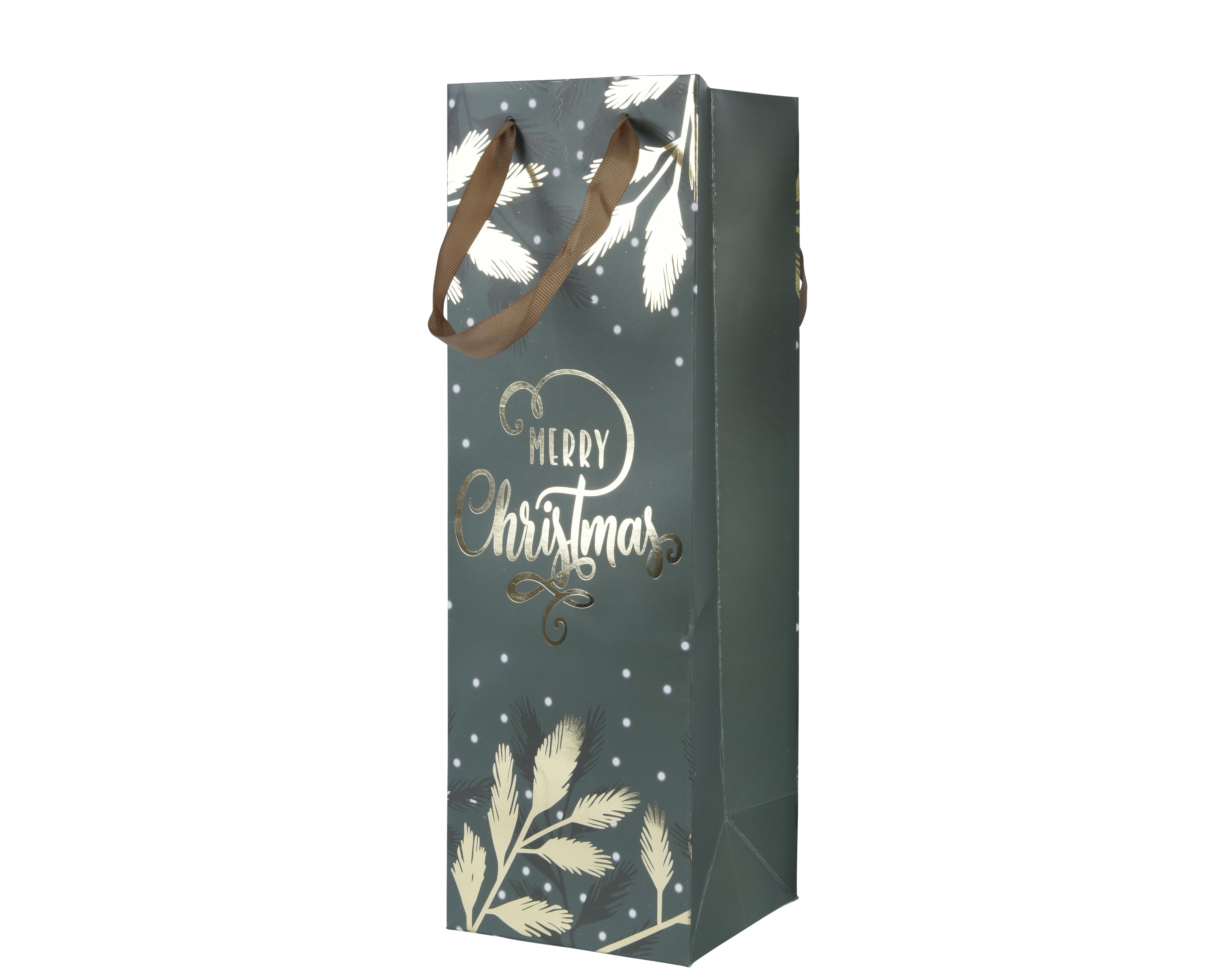 Kaemingk Geschenktasche 10x12x36cm 461824 ca. 10x12x36 cm in grün/gold, Tasche, Einkaufstasche, Flasche