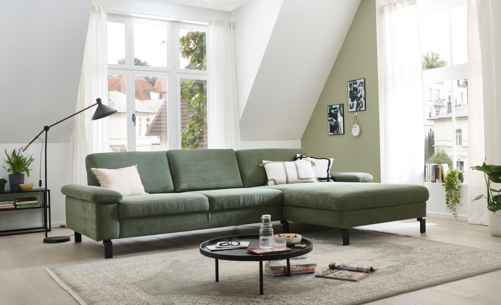 Candy Polsterecke SK MOVE 2.0 ca. 304x185cm in Stoff Feincord oliv, sofa, couch, grün, wohnzimmer, couchtisch