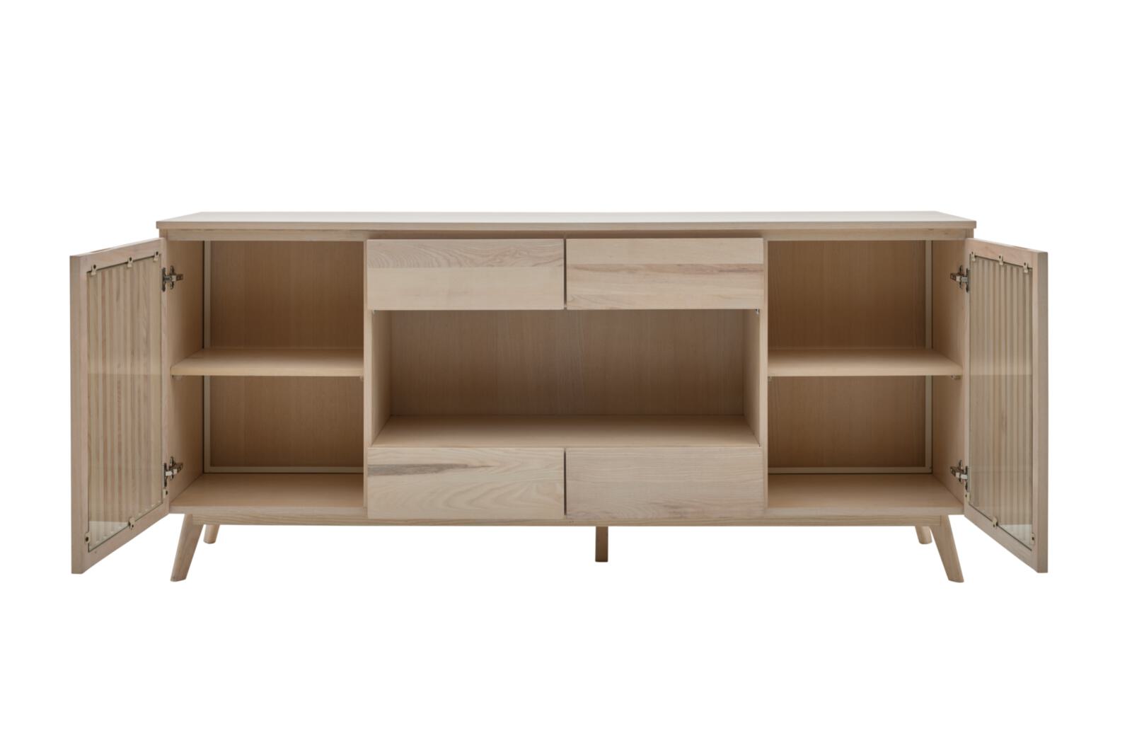 Roomio Sideboard NO. 2000 in Esche Echtholzfurnier, Fronten und Gestell massiv, weiß gewaschen