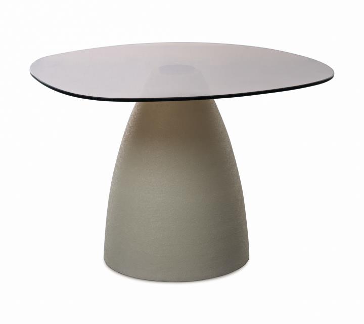 Couchtisch FILO in Platte Sicherheitsglas braun, Esstisch, Rundtisch, Glasplatte, Stehendes Mahlzeit-Tisch, Betonoptik Tisch