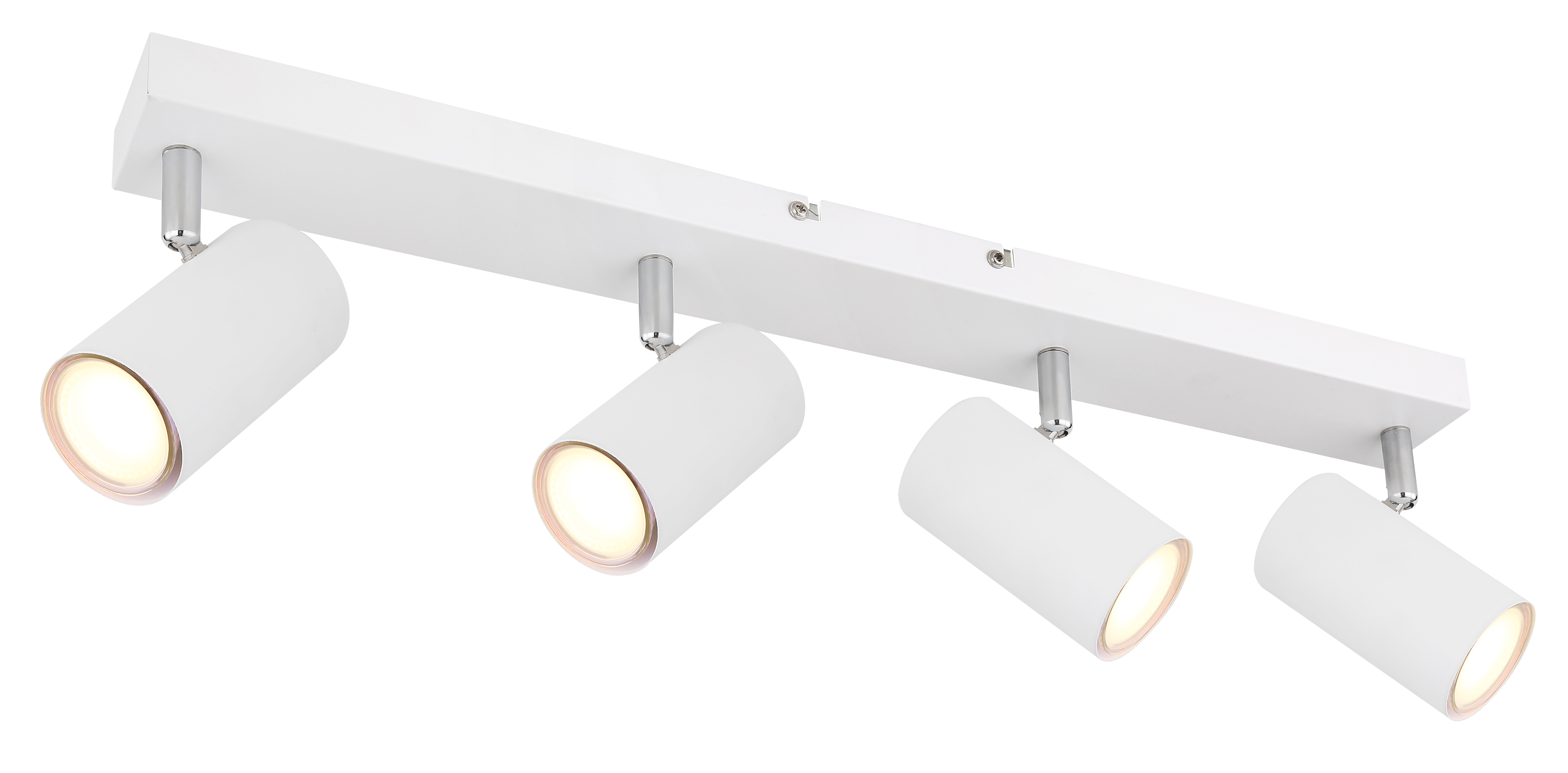 Strahler in Metall verchromt weiß, Deckenleuchte, Schienensystem, 4-flammig, weiße Leuchte, LED Spots