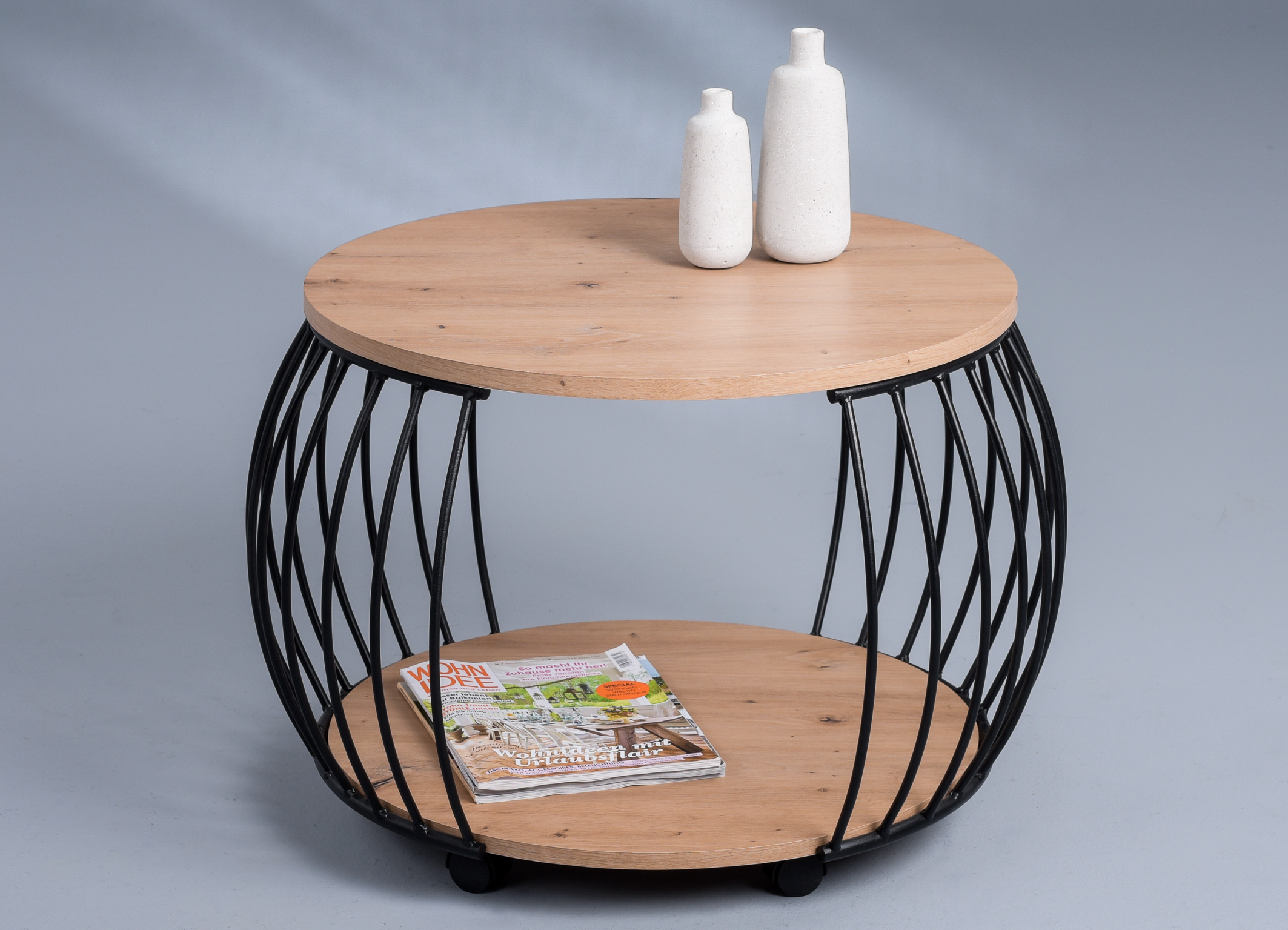 M2 Kollektion Couchtisch Peking mit Platten in Artisaneiche Dekor/Gestell Metall schwarz
