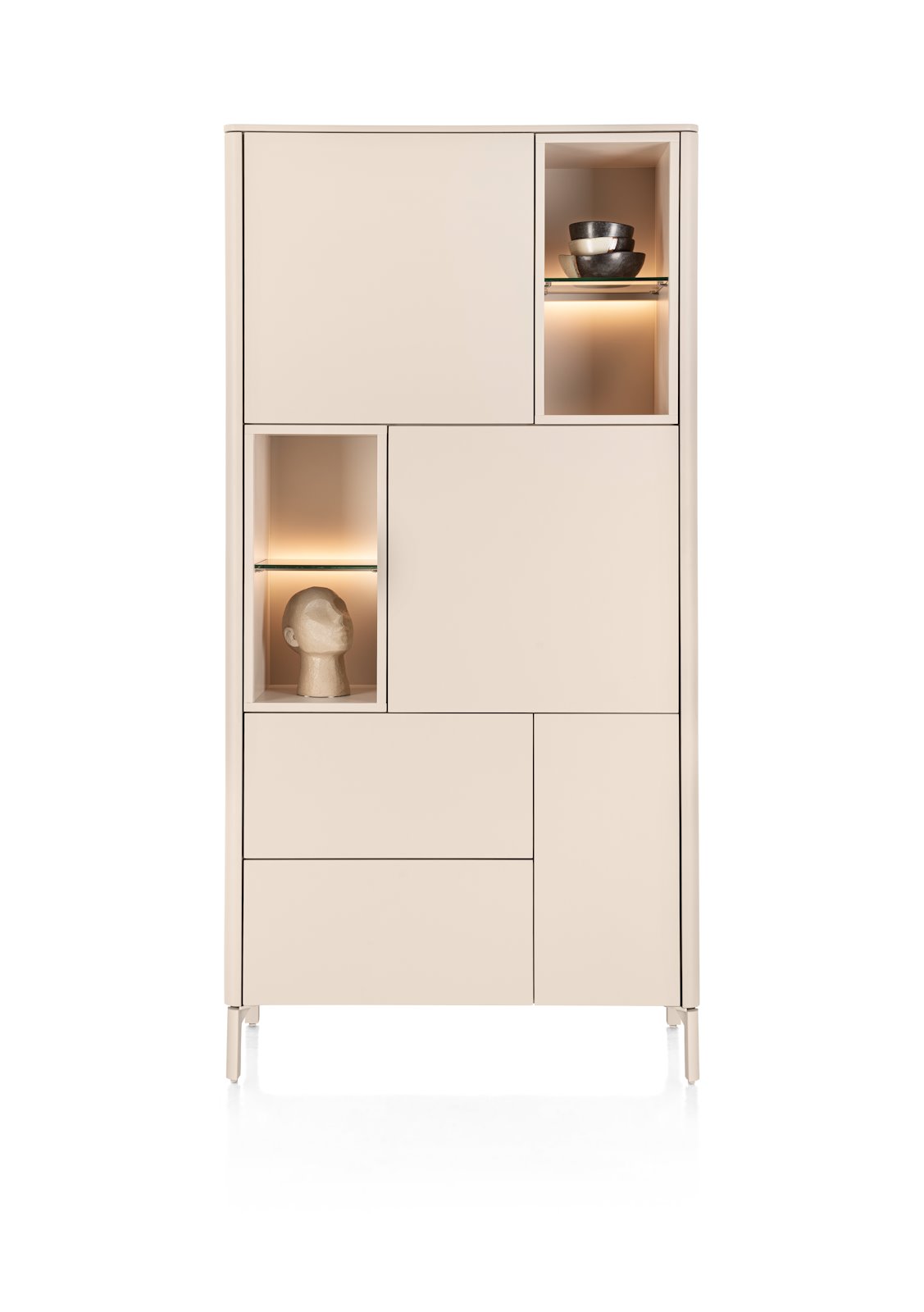 XOOON Schrank TRENTINO ca. B95 H190 T42 cm in MDF creme lackiert, Schrank, Vitrinenschrank, Beige Möbel, Aufbewahrung, Holzoptik