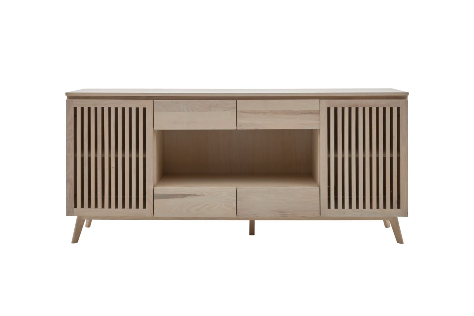 Roomio Sideboard NO. 2000 in Esche Echtholzfurnier, Fronten und Gestell massiv, weiß gewaschen Roomio Sideboard NO. 2000 in Esche Echtholzfurnier, Fronten und Gestell massiv, weiß gewaschen