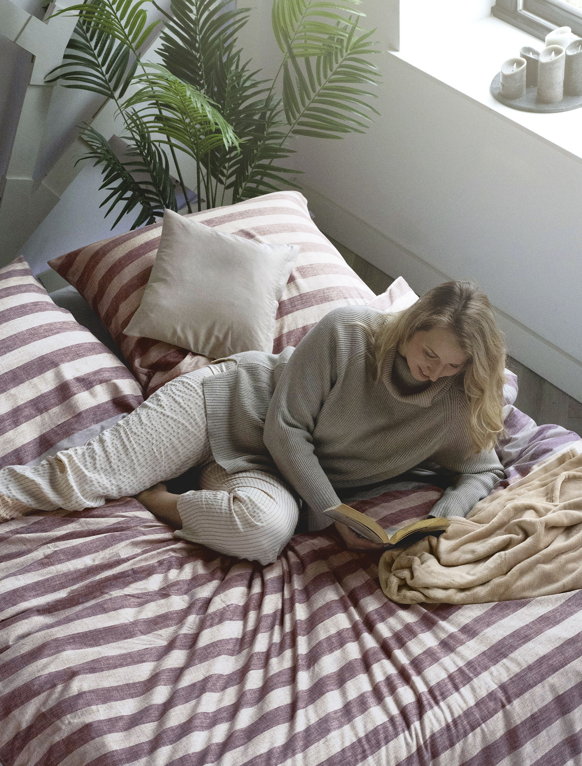 irisette Mako-Satin Bettwäsche WAVE-HK ca. 155x220cm in Farbe mauve, Decke, Person, Kissen, Dekoration für Zuhause, Pflanze