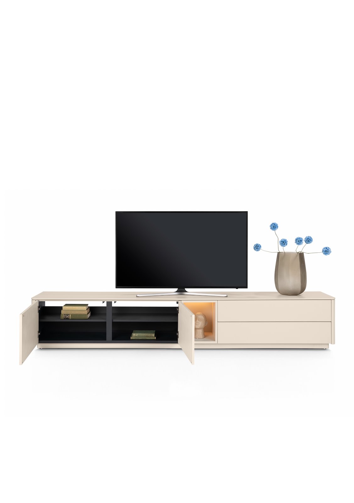 XOOON Lowboard TRENTINO ca. B270 H56 T42 cm in MDF creme lackiert, Fernsehtisch, TV-Lowboard, Schränke, Schubladen, Vitrine Licht