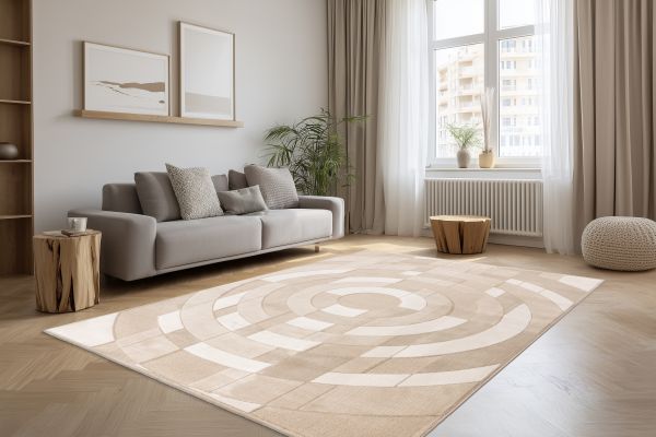 Webteppich BERGAMO ca. 160x230cm in Farbe beige, Wohnzimmer, Teppich, Ringspiral, Neutral, Holzfußboden