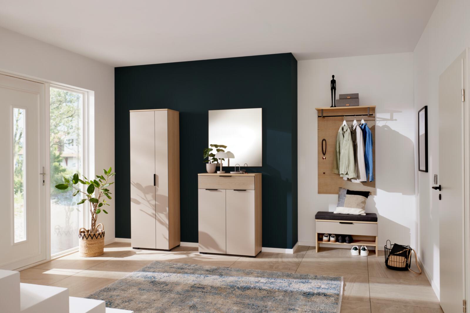 Interliving Garderoben-Paneel IL6015 ca.B80 H121 T32 cm in 57 Eiche Natur Dekor Rille, Flur/Flurbereich, Kleiderschrank, Kommode, Spiegel, Garderobenwandpanel