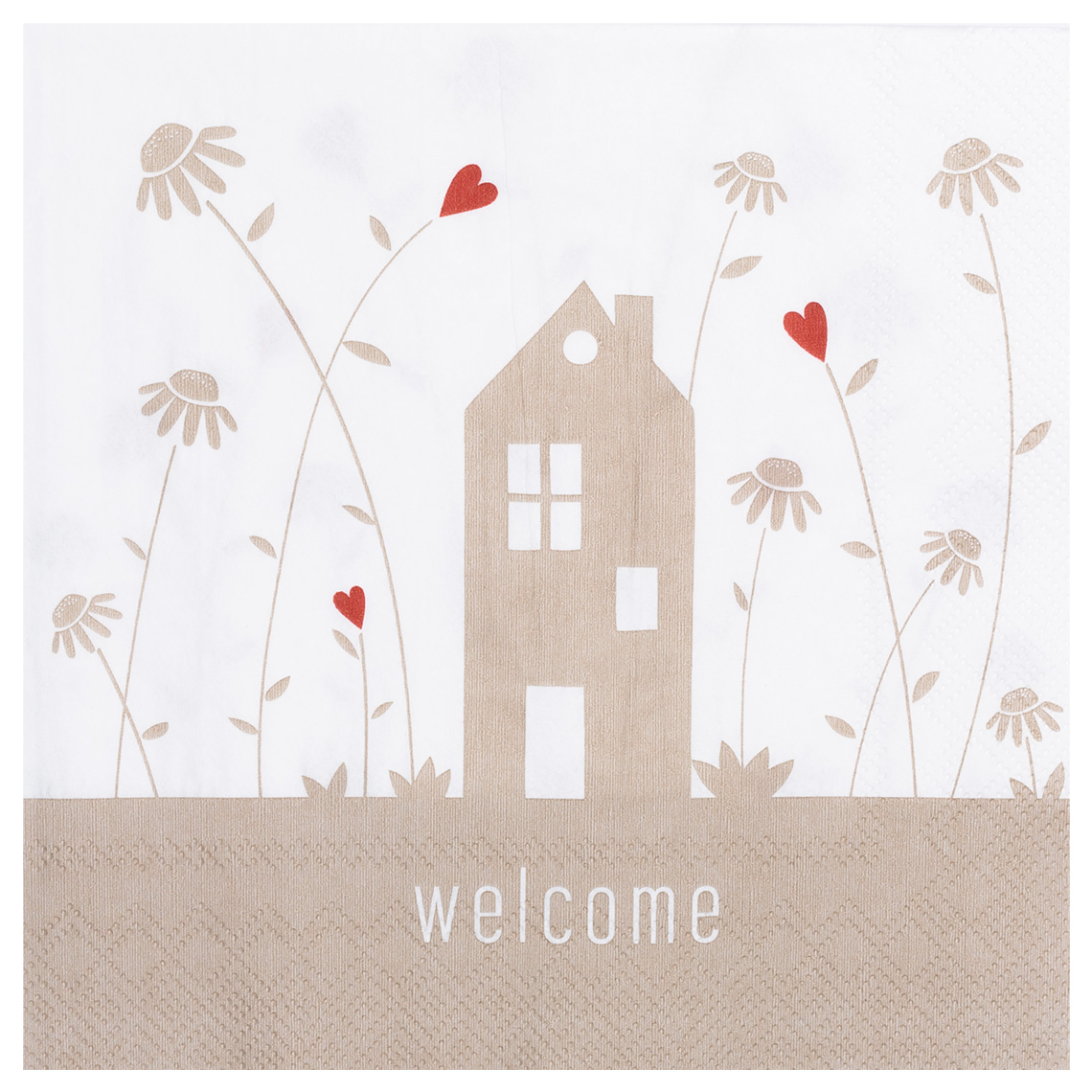 Serviette Welcome Serviette Welcome, diente, haus, willkommen, muster, blumen
