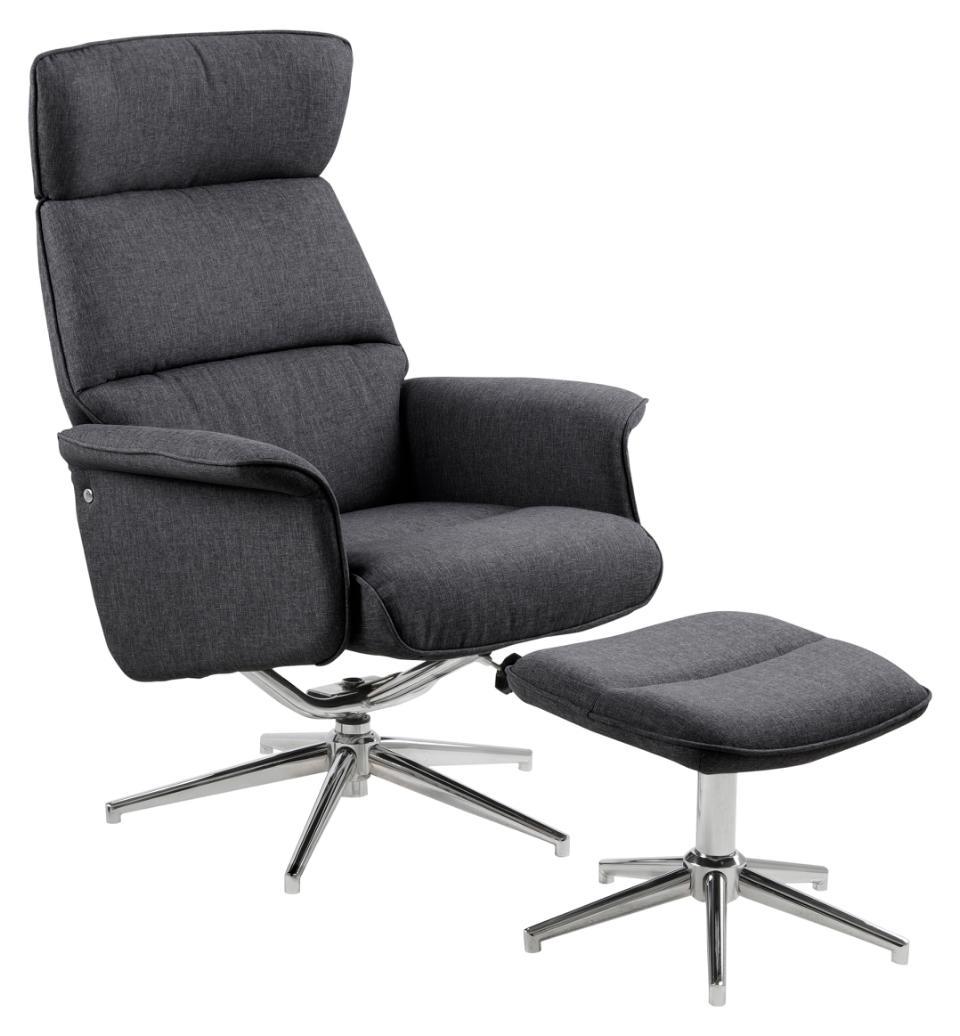 Relaxsessel mit Hocker ALURA in dunkelgrau Actona Recliner mit Hocker ALURA in Calmeo Stoff dunkelgrau, Gestell Chrom