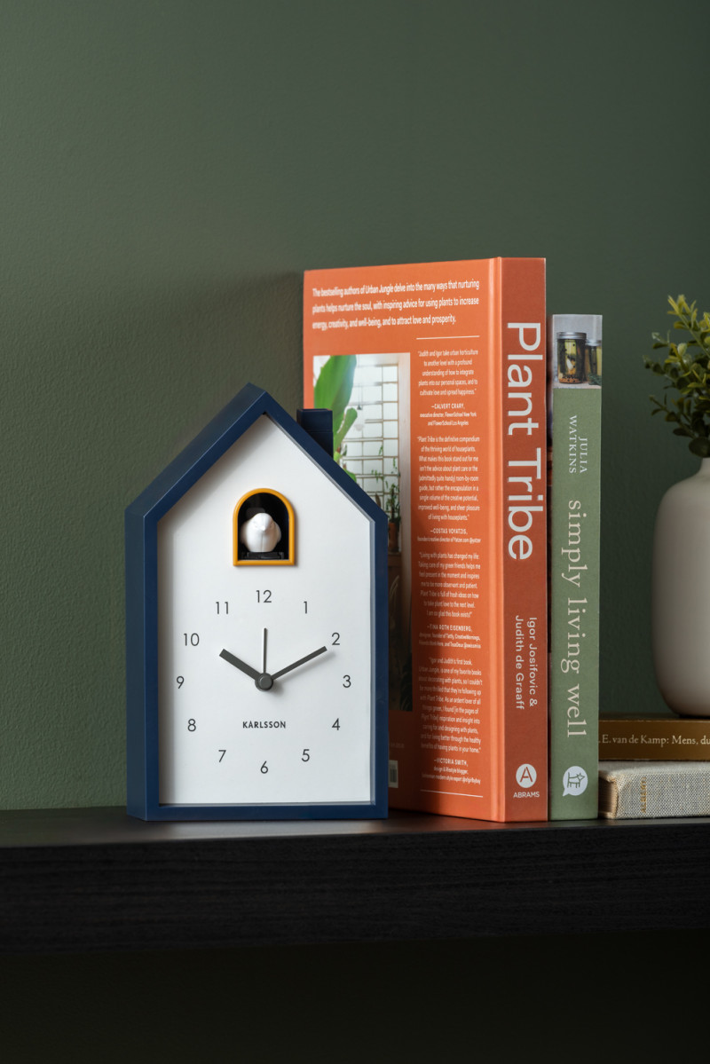 Wecker MODERN CUCKOO in Fb. dunkelblau, 12x20x6cm, clock, house clock, blue frame, analog clock, decor