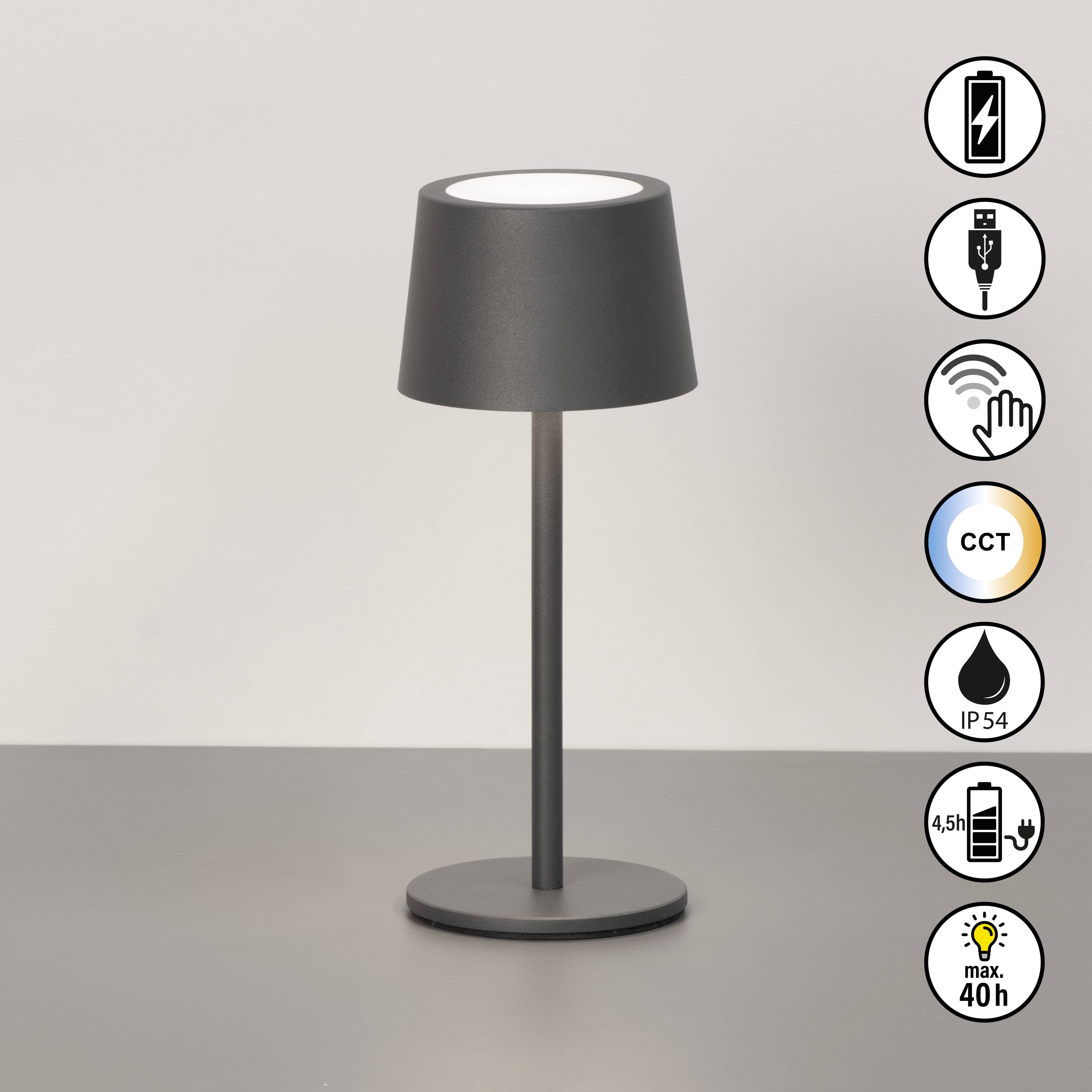 FH Lighting Tischleuchte BELLUNO in sandgrau, Akku, USB-Kabel